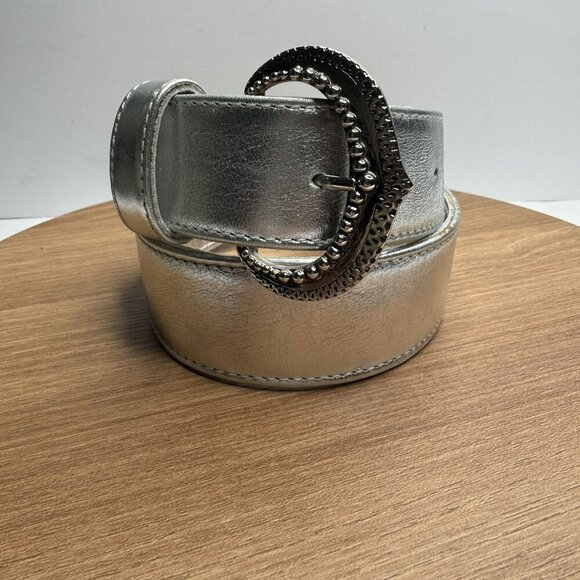 Lucia Ferrise Italian Silver Leather Belt Decorative Buckle‎ Size 26 - Picture 1 of 8